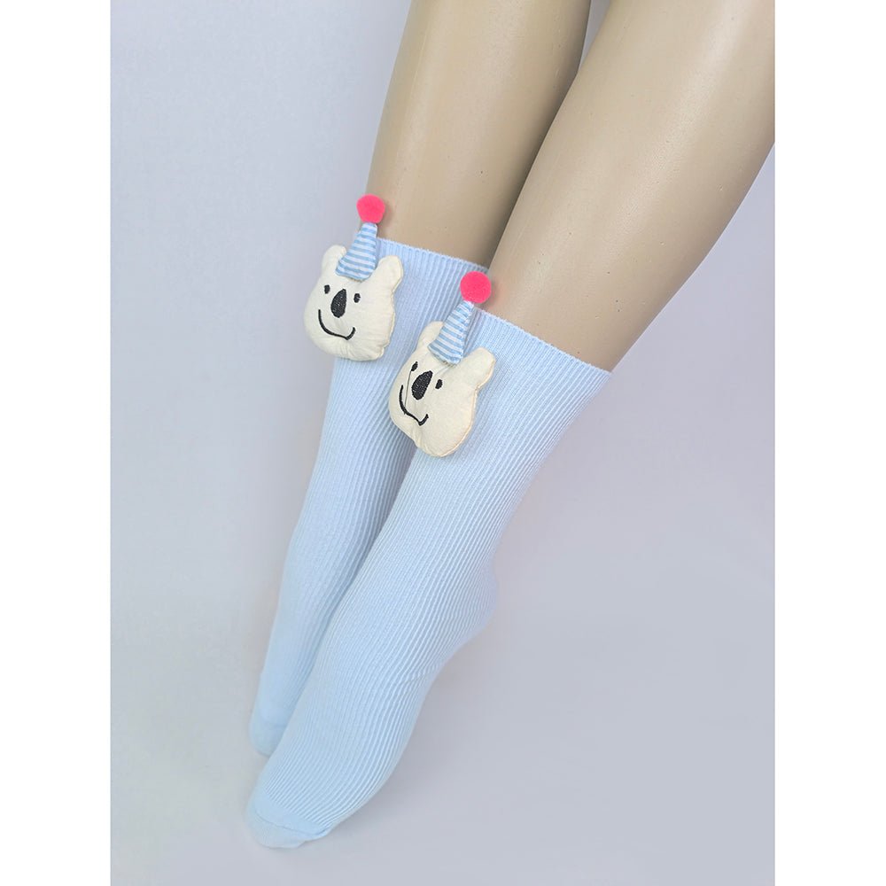 Little Surprise Box Blue 3D Party Hat Teddy Socks For Kids
