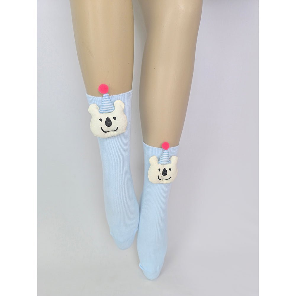 Little Surprise Box Blue 3D Party Hat Teddy Socks For Kids
