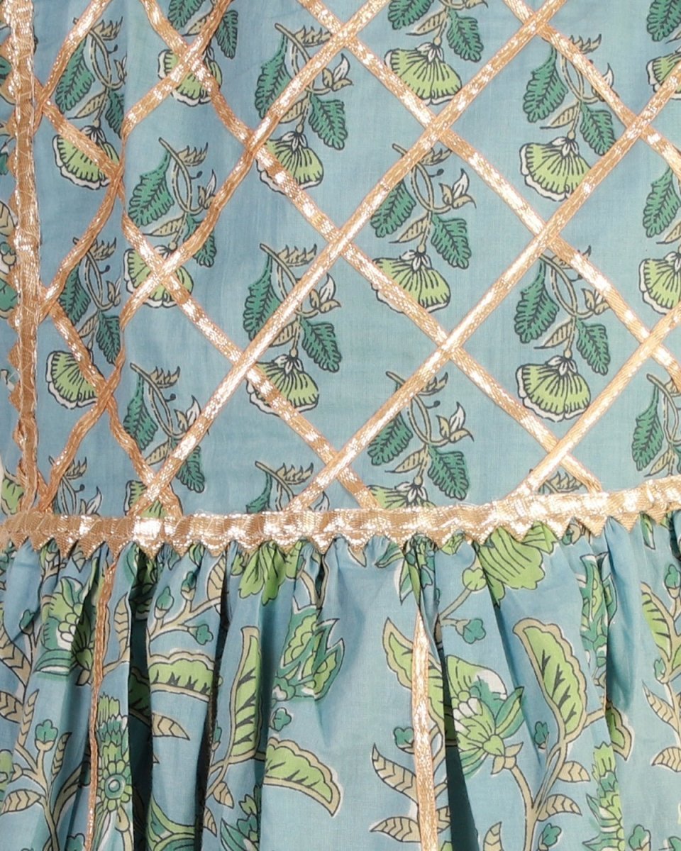 Blue Haze Floral Print Girls Anarkali Sharara Set