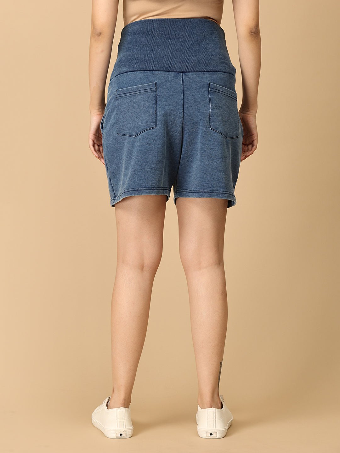  Knit Maternity Denim Shorts with Belly Support Light Blue