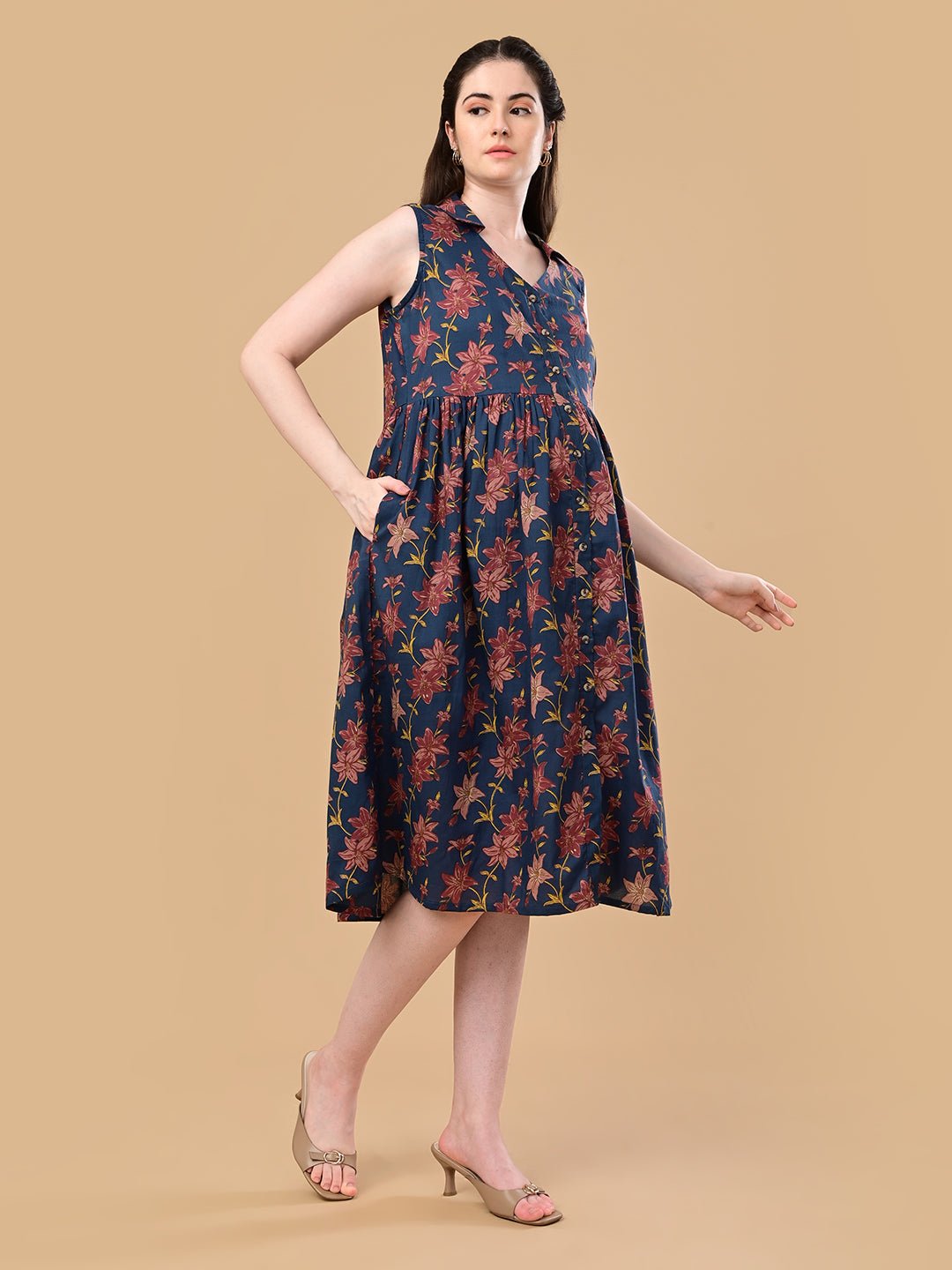  Blue Petal Story Maternity and Nursing Sleeveless Dress Blue