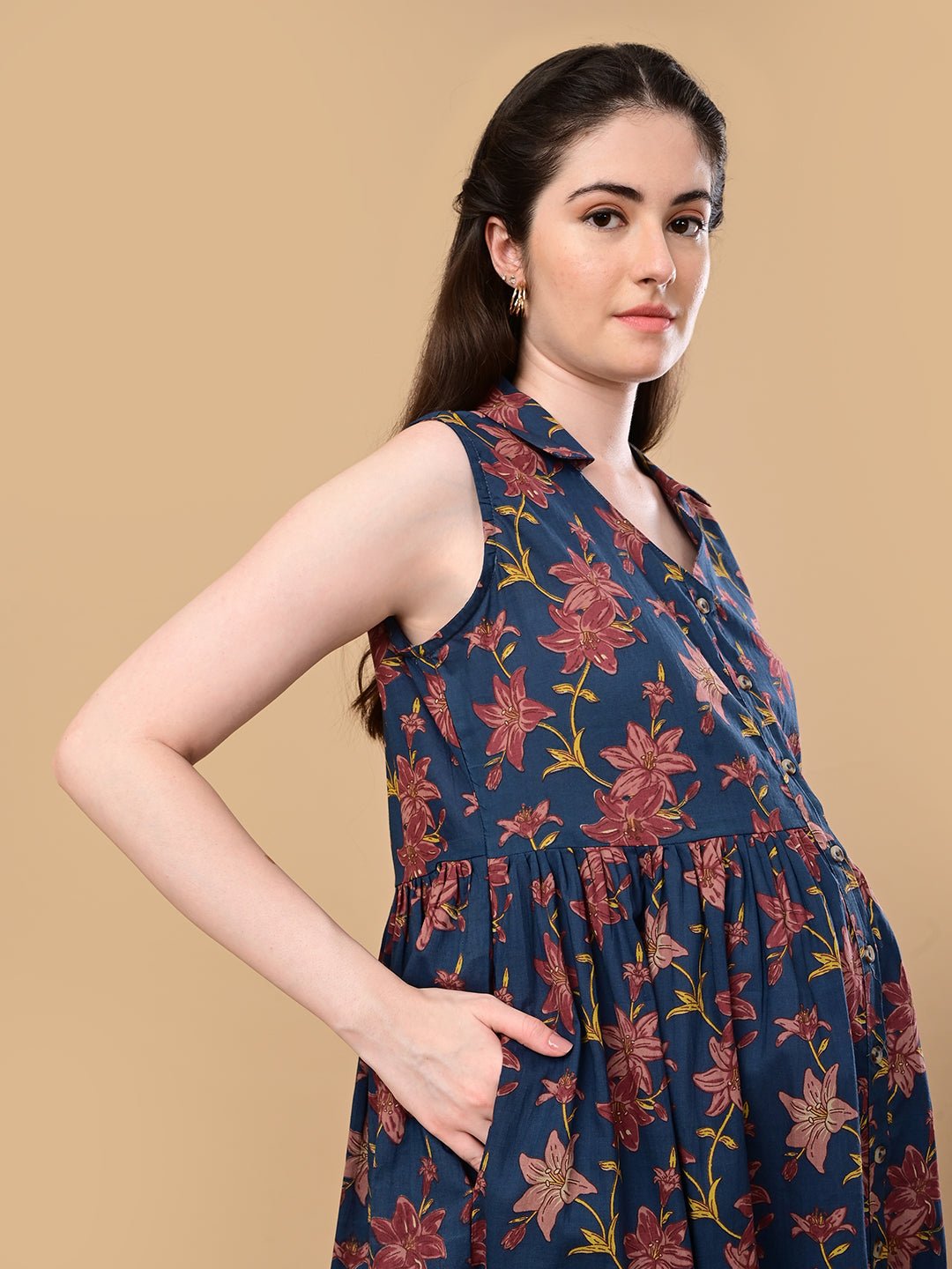  Blue Petal Story Maternity and Nursing Sleeveless Dress Blue