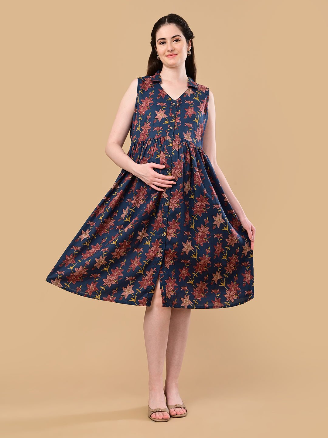  Blue Petal Story Maternity and Nursing Sleeveless Dress Blue