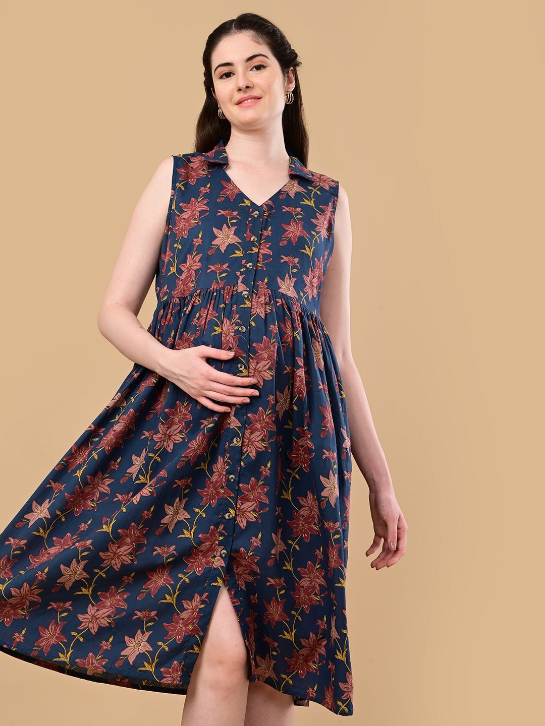  Blue Petal Story Maternity and Nursing Sleeveless Dress Blue