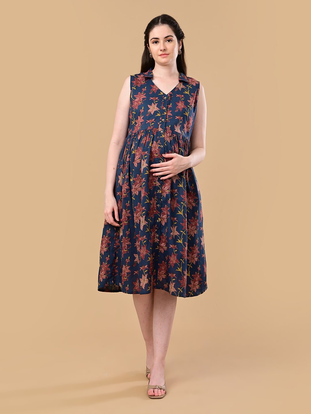  Blue Petal Story Maternity and Nursing Sleeveless Dress Blue