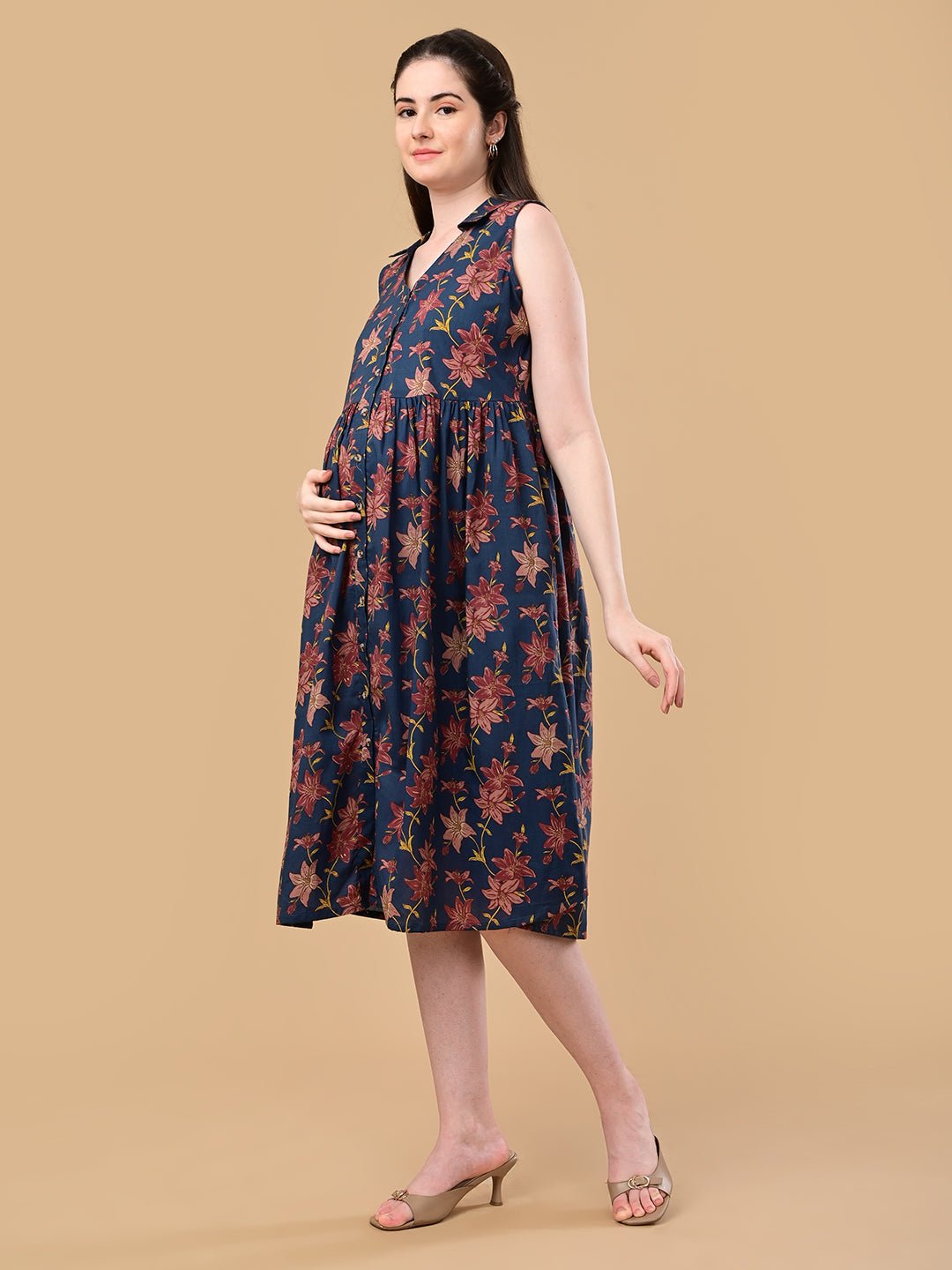  Blue Petal Story Maternity and Nursing Sleeveless Dress Blue