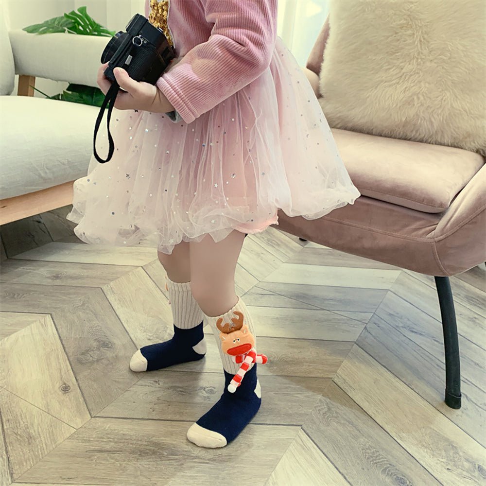Little Surprise Box Blue Reindeer 3D Pop Up Christmas Socks For Kids