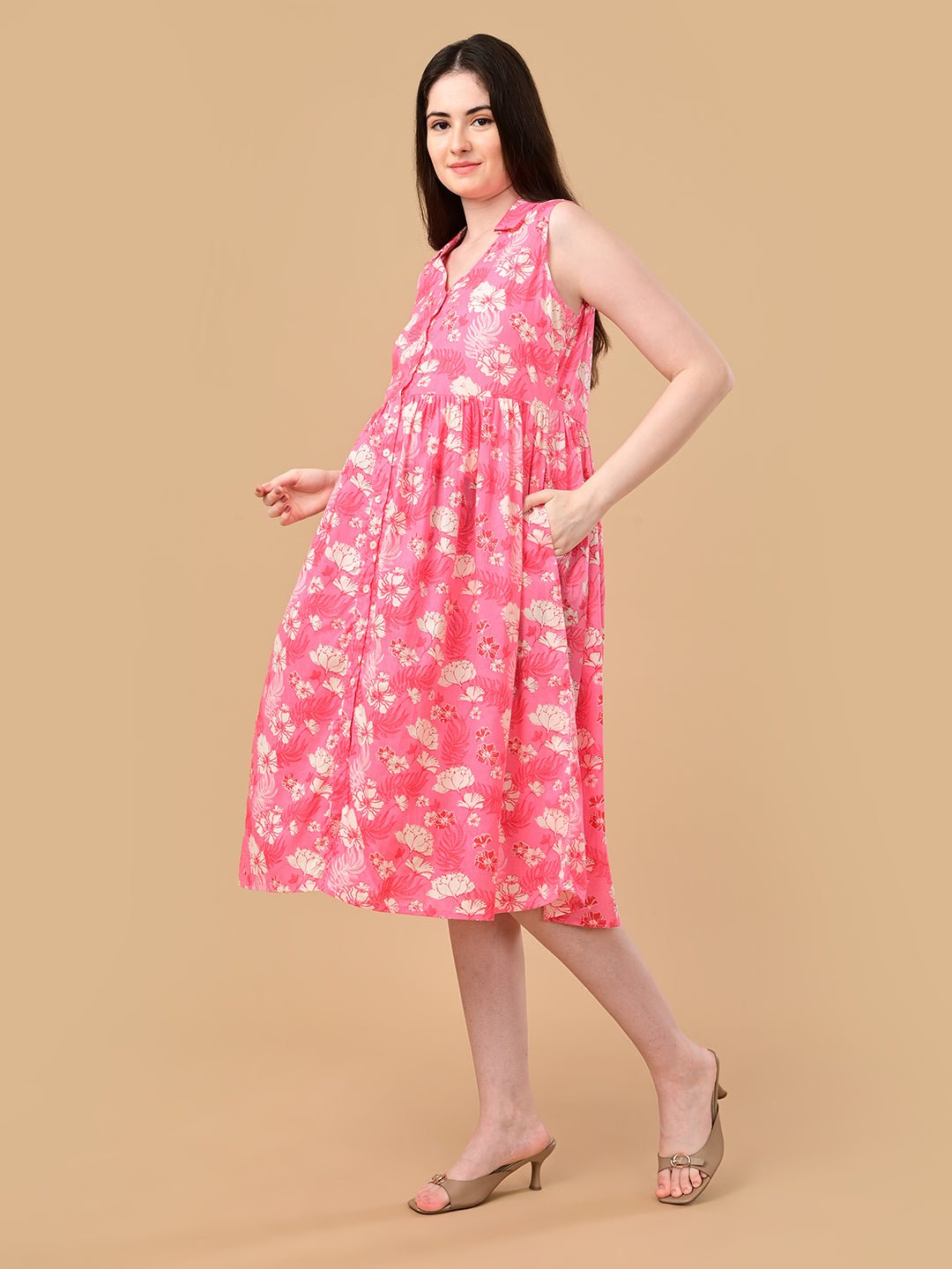  Blush Blossom Maternity and Nursing Sleeveless Dress Pink