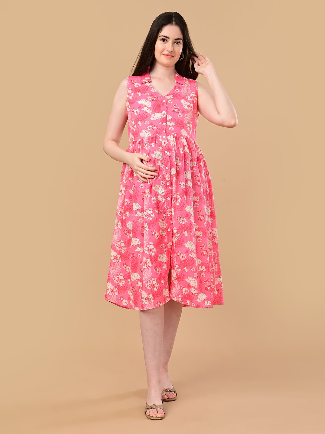  Blush Blossom Maternity and Nursing Sleeveless Dress Pink
