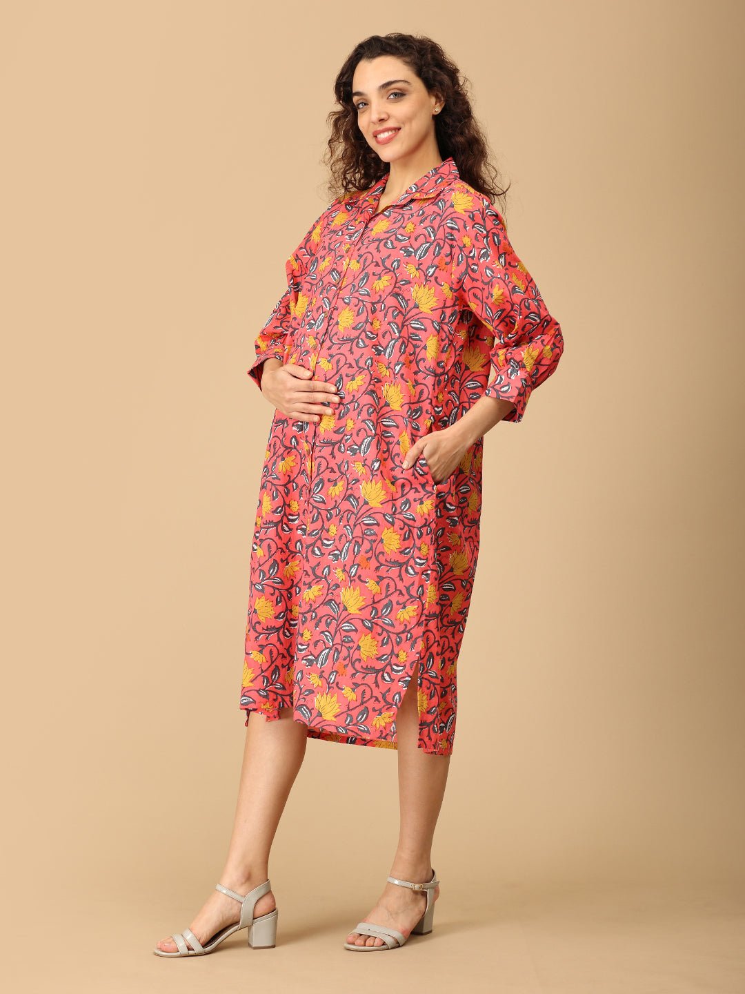  Blush Me Bloom Maternity and Nursing Shirt Dress Pink