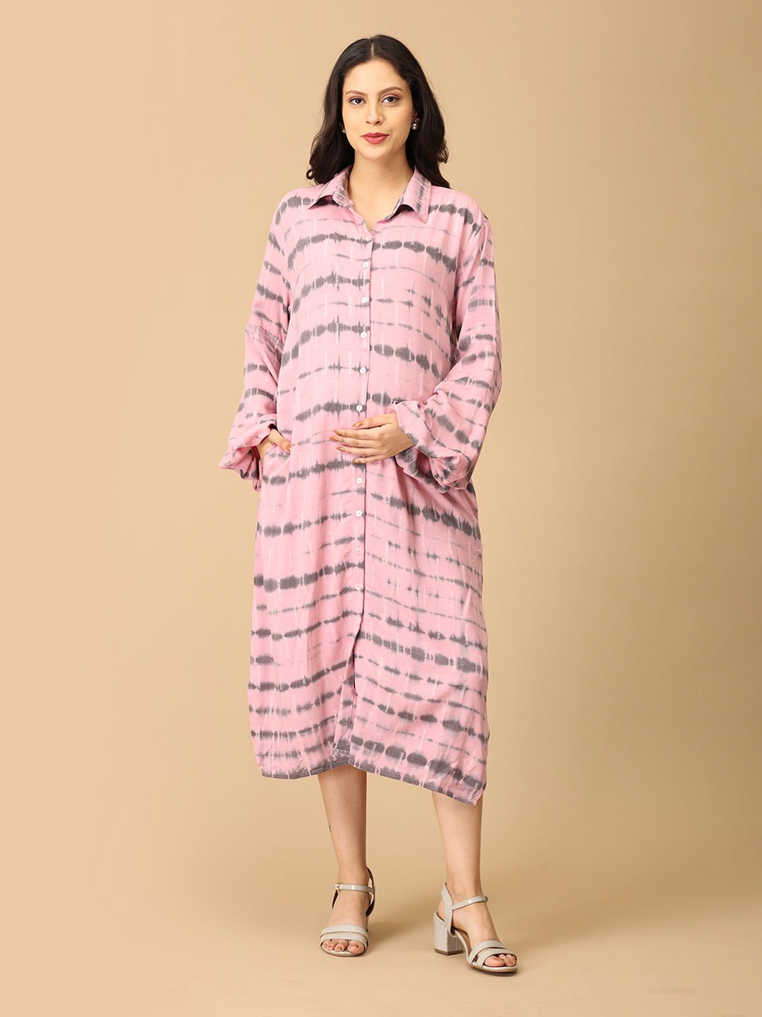  Blush & Swirl Maternity and Nursing Oversized Shirt Dress Pink