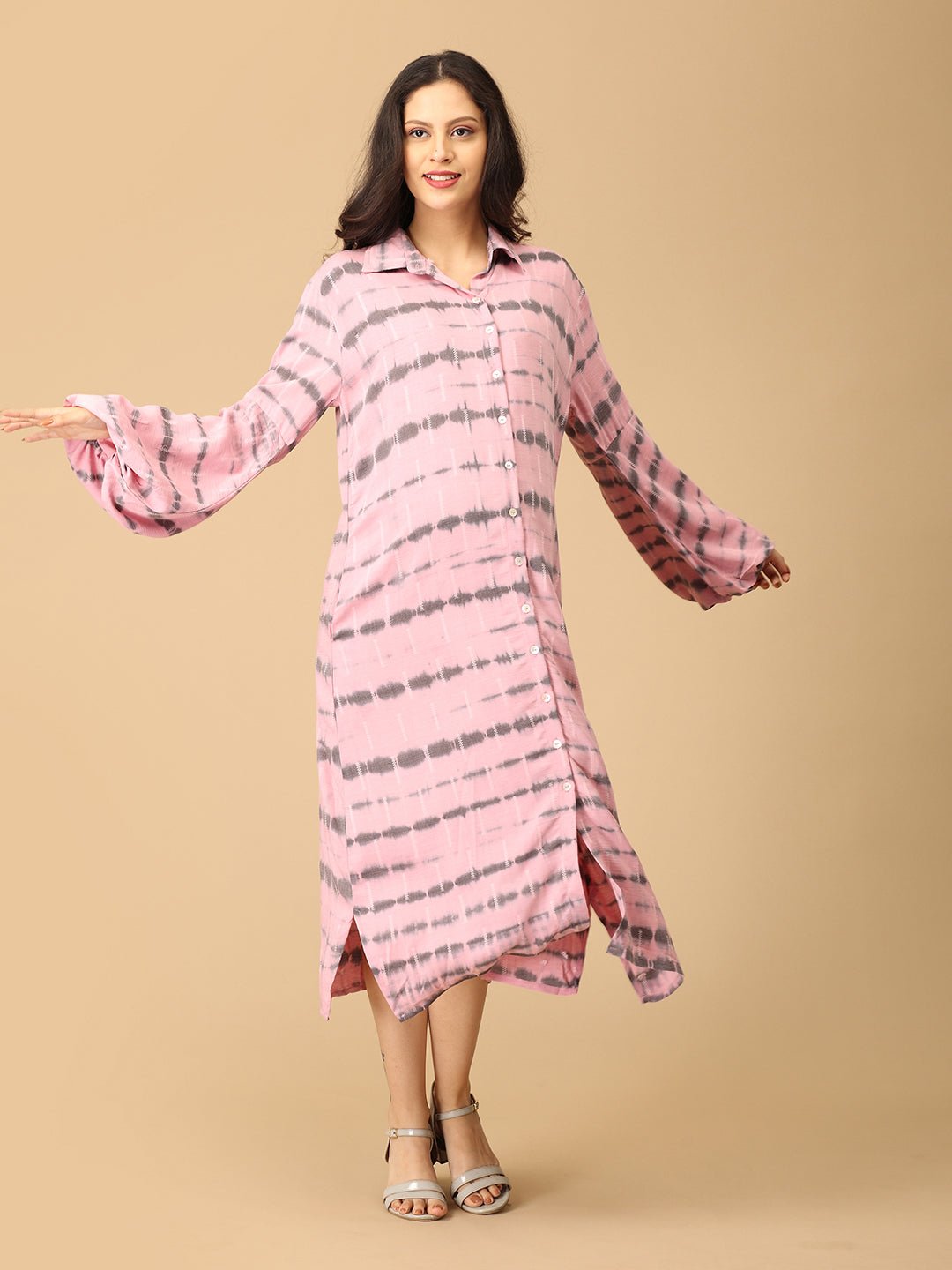  Blush & Swirl Maternity and Nursing Oversized Shirt Dress Pink