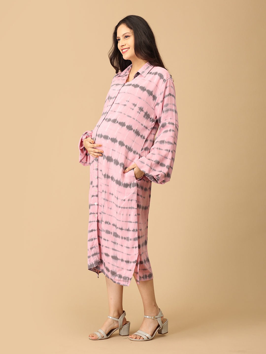 Blush & Swirl Maternity and Nursing Oversized Shirt Dress Pink