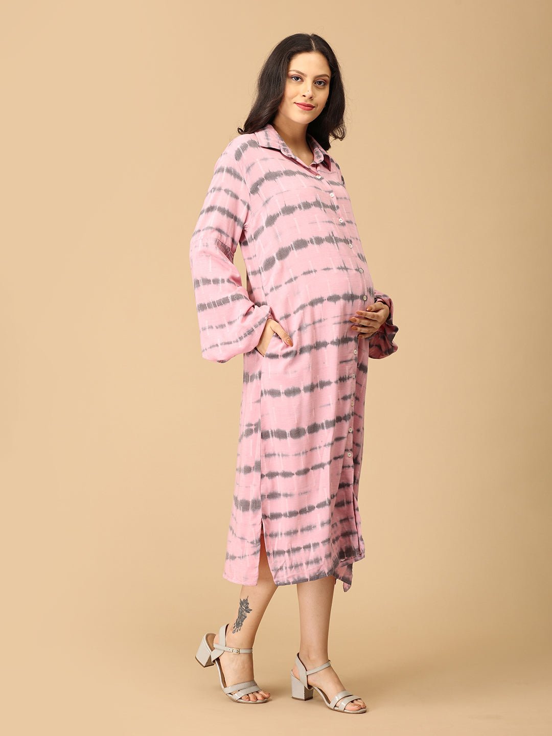  Blush & Swirl Maternity and Nursing Oversized Shirt Dress Pink