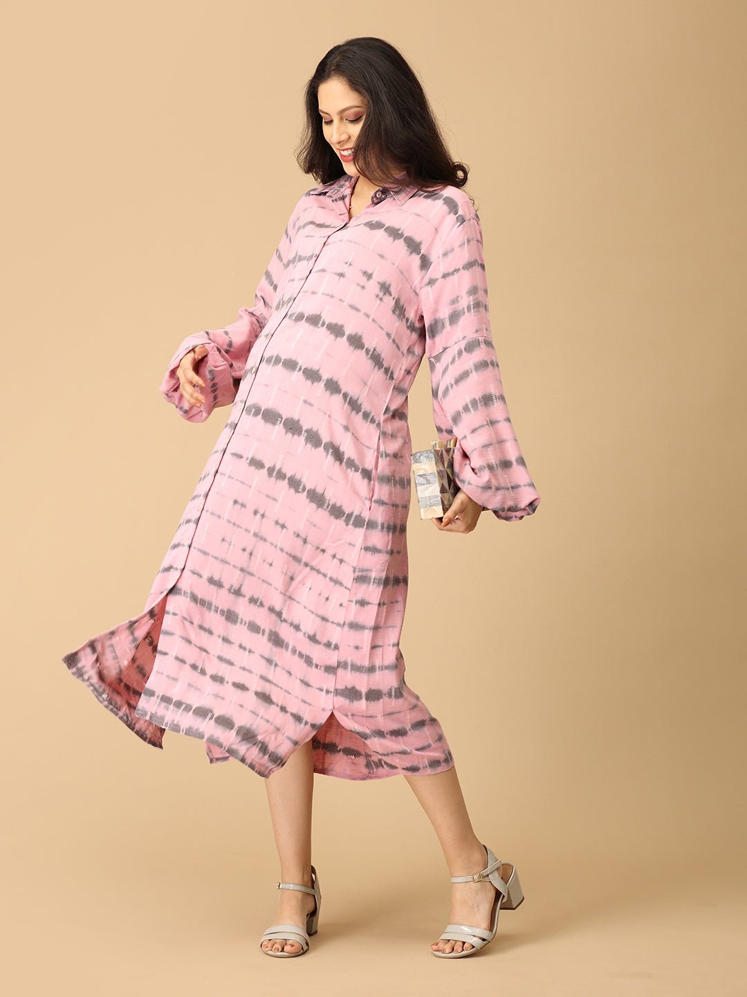  Blush & Swirl Maternity and Nursing Oversized Shirt Dress Pink