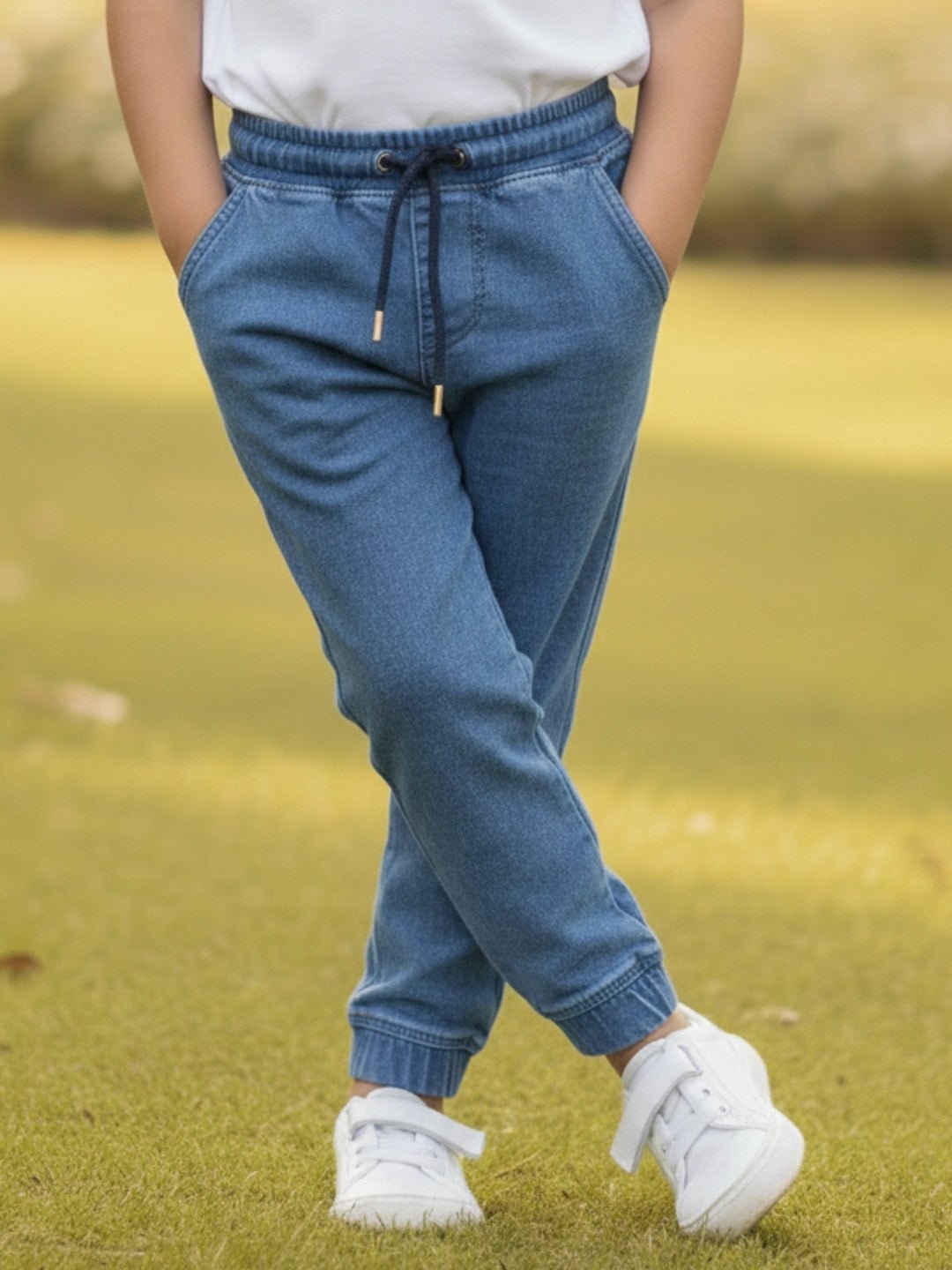 Boys Denim Jogger Elasticated Waistband With Drawstrings For Kids