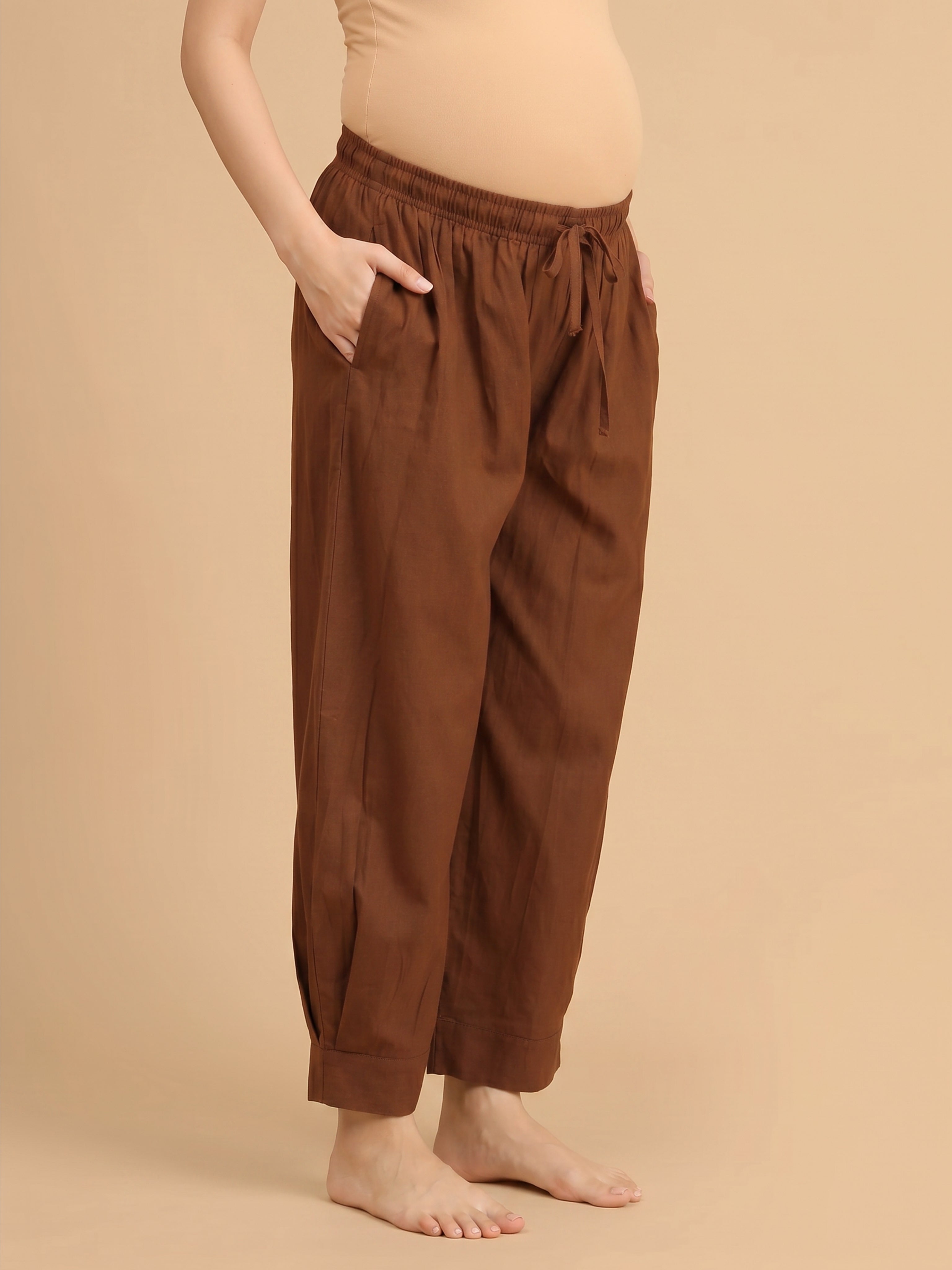  Brew & Bloom Maternity Lounge Pants with Drawstring Brown