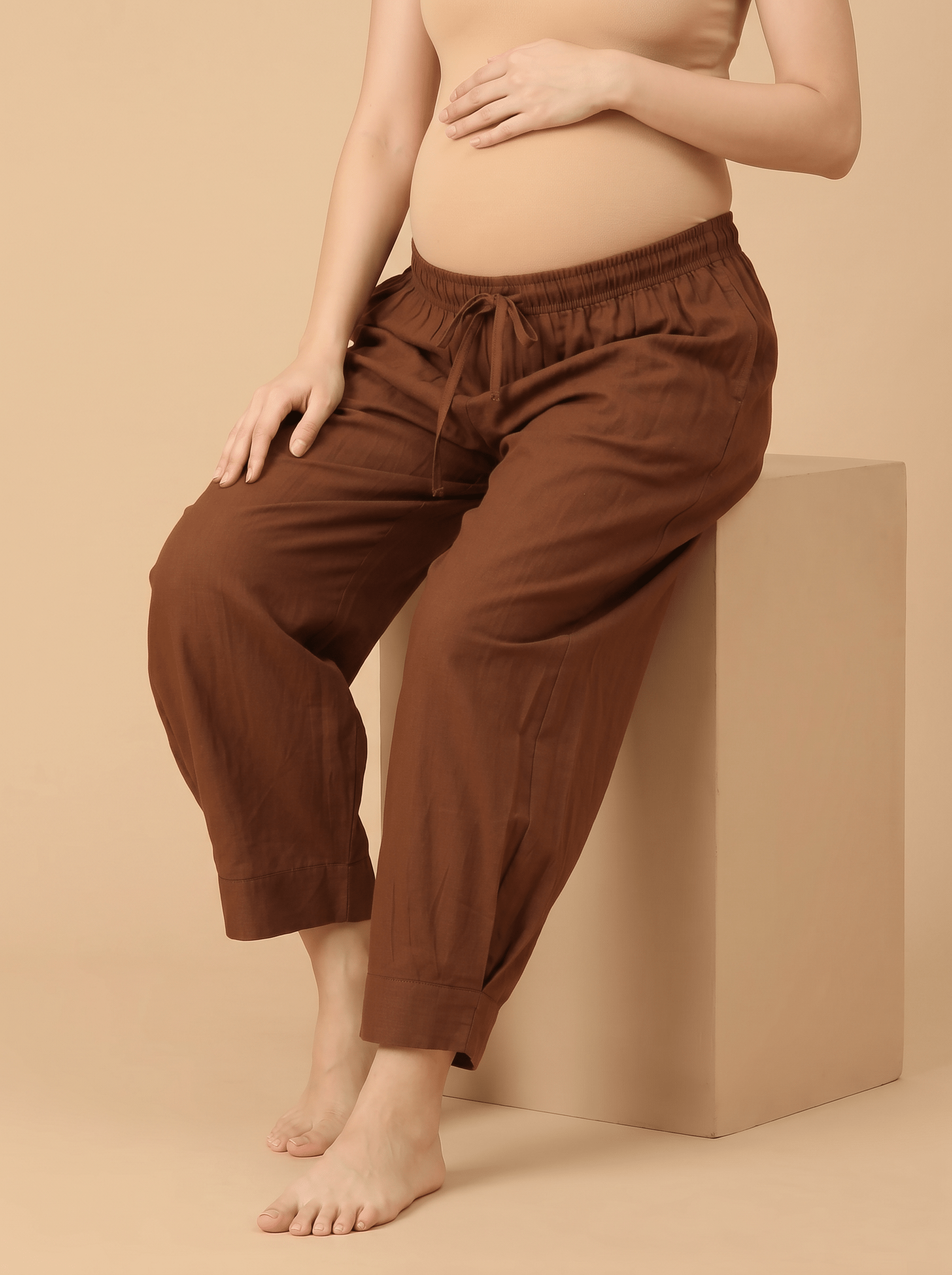  Brew & Bloom Maternity Lounge Pants with Drawstring Brown