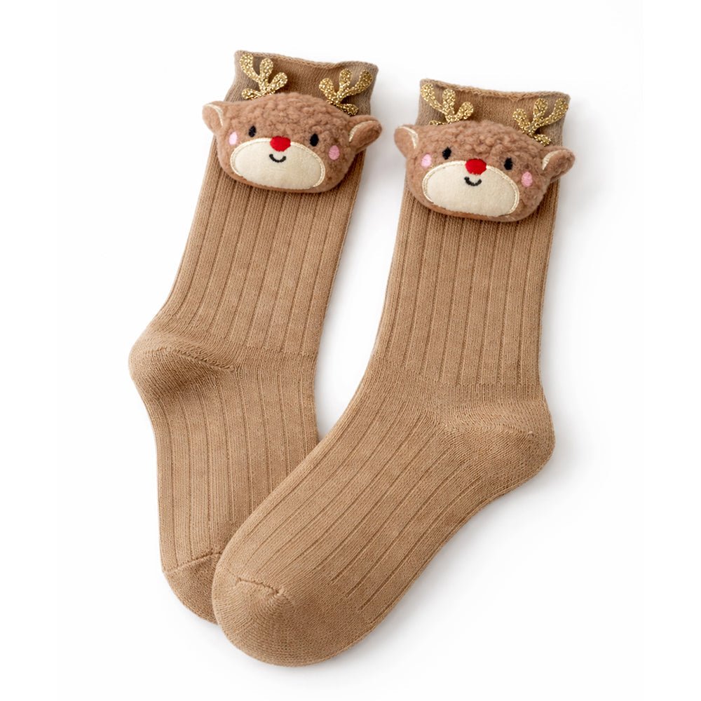 Little Surprise Box Brown 3D Baby Reindeer Ankle Socks