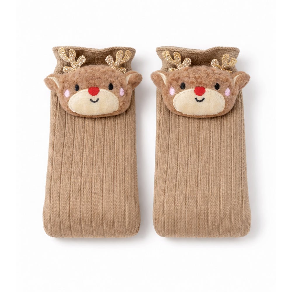 Little Surprise Box Brown 3D Baby Reindeer Ankle Socks
