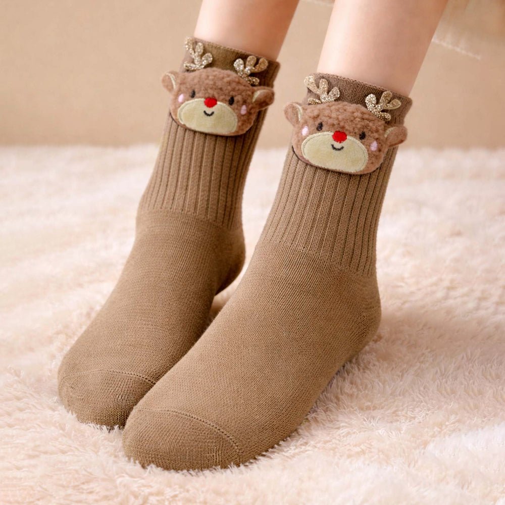 Little Surprise Box Brown 3D Baby Reindeer Ankle Socks