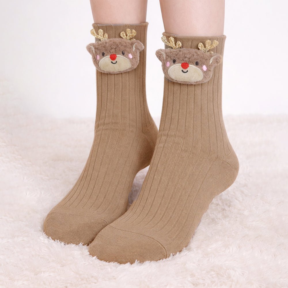 Little Surprise Box Brown 3D Baby Reindeer Ankle Socks