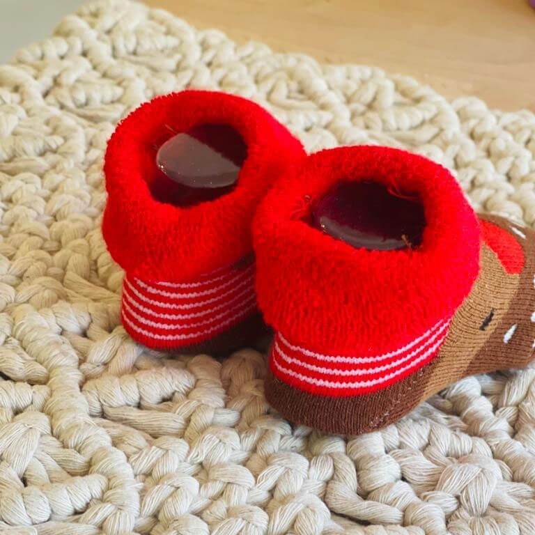 Little Surprise Box Brown Reindeer 3D Christmas Socks For Infants