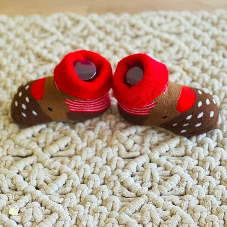 Little Surprise Box Brown Reindeer 3D Christmas Socks For Infants