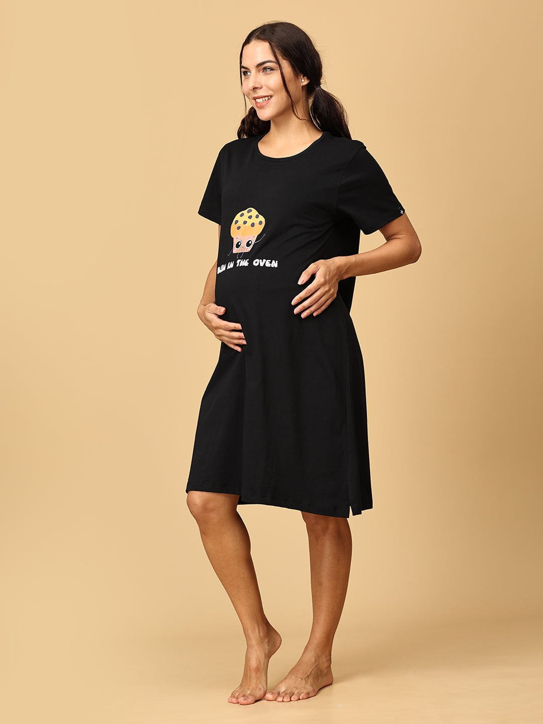  Bun In The Oven Maternity T-Shirt Dress Black