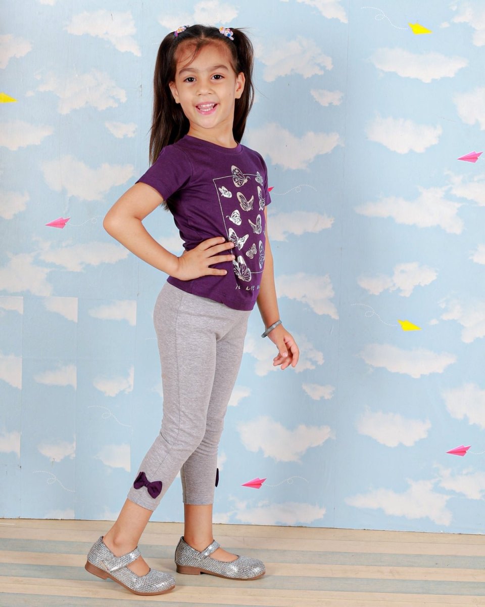 Butterflies Girls Glitter Print Top And Leggings Set