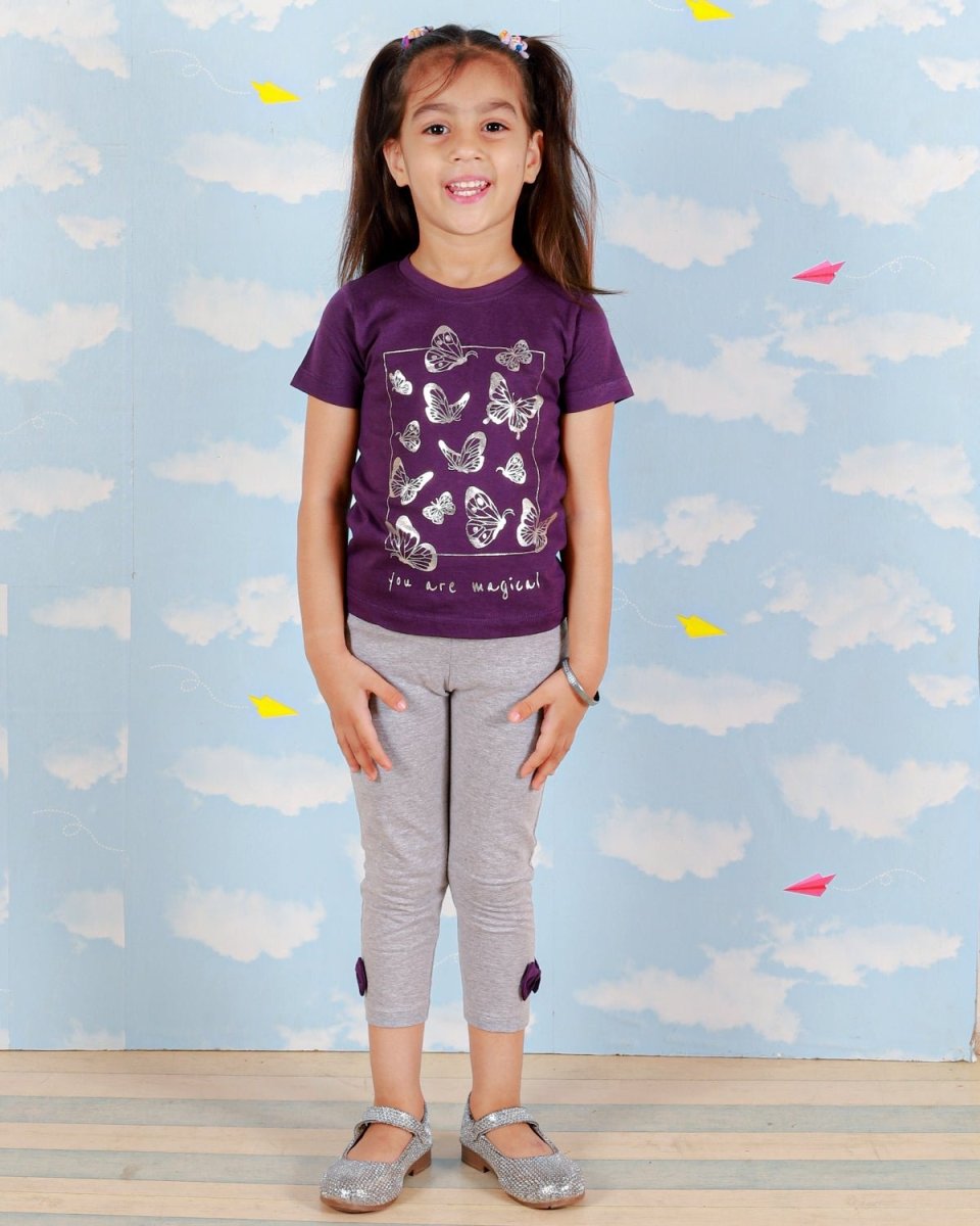 Butterflies Girls Glitter Print Top And Leggings Set