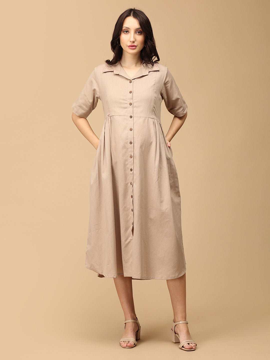  Chic Khadi Maternity and Nursing Dress Beige