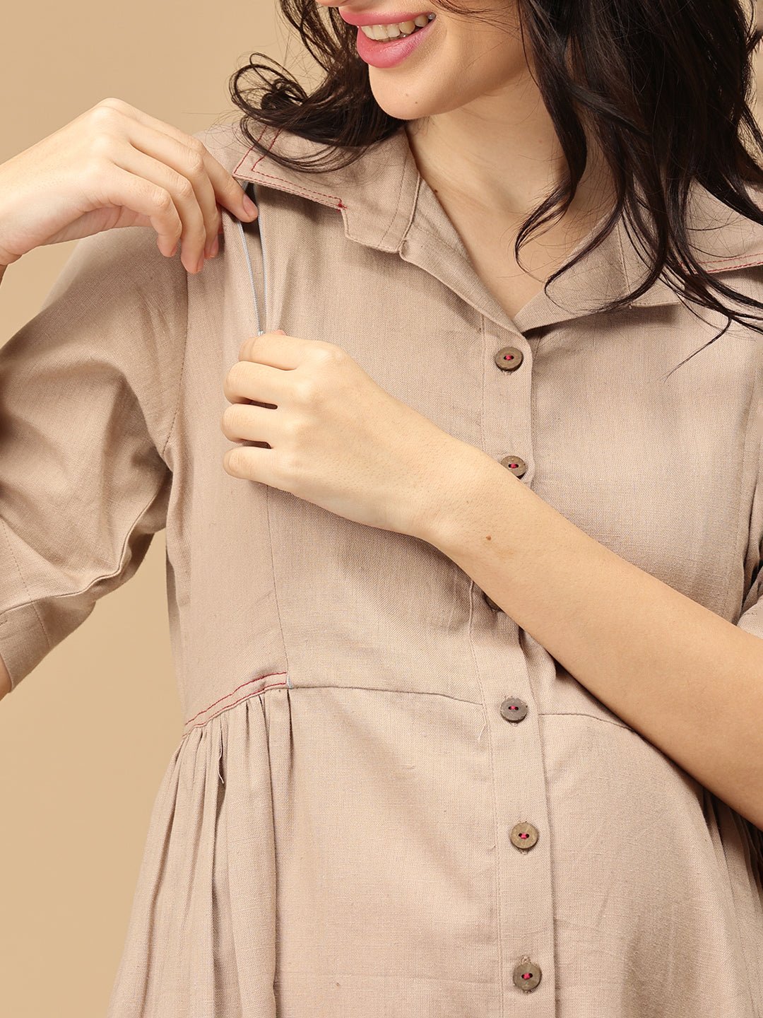  Chic Khadi Maternity and Nursing Dress Beige