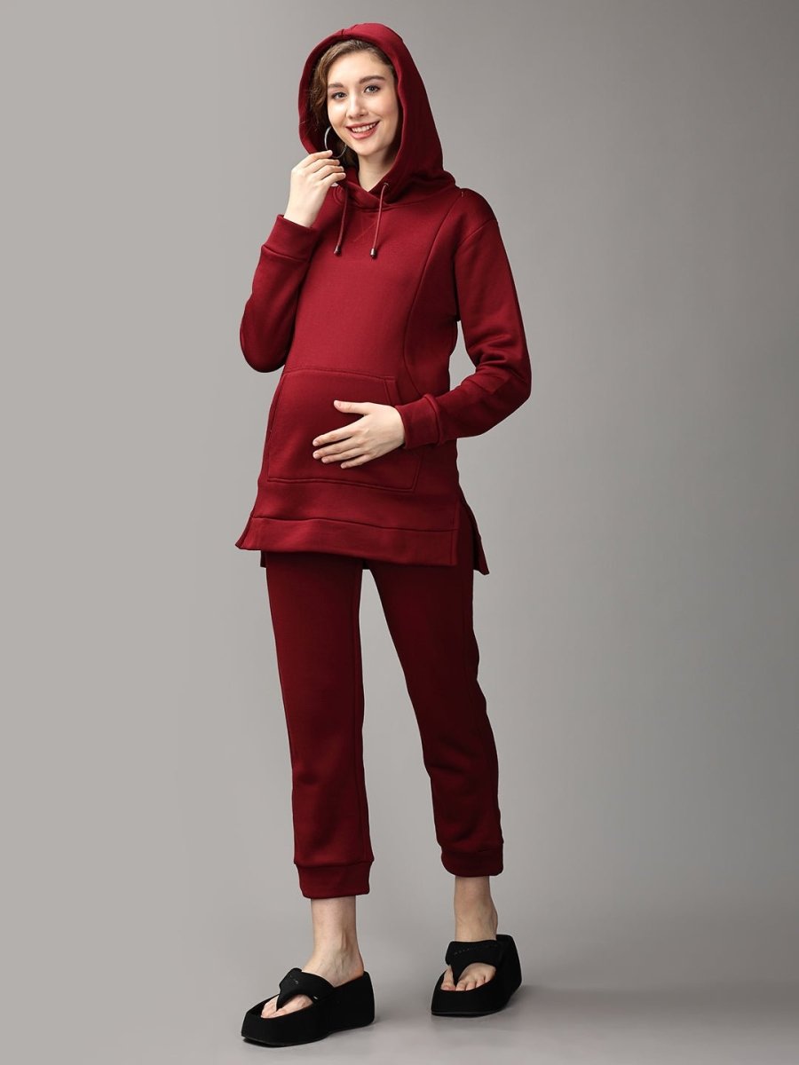  Can't Beet Me! Maternity and Nursing Hoodie Pajama Loungewear Set Maroon