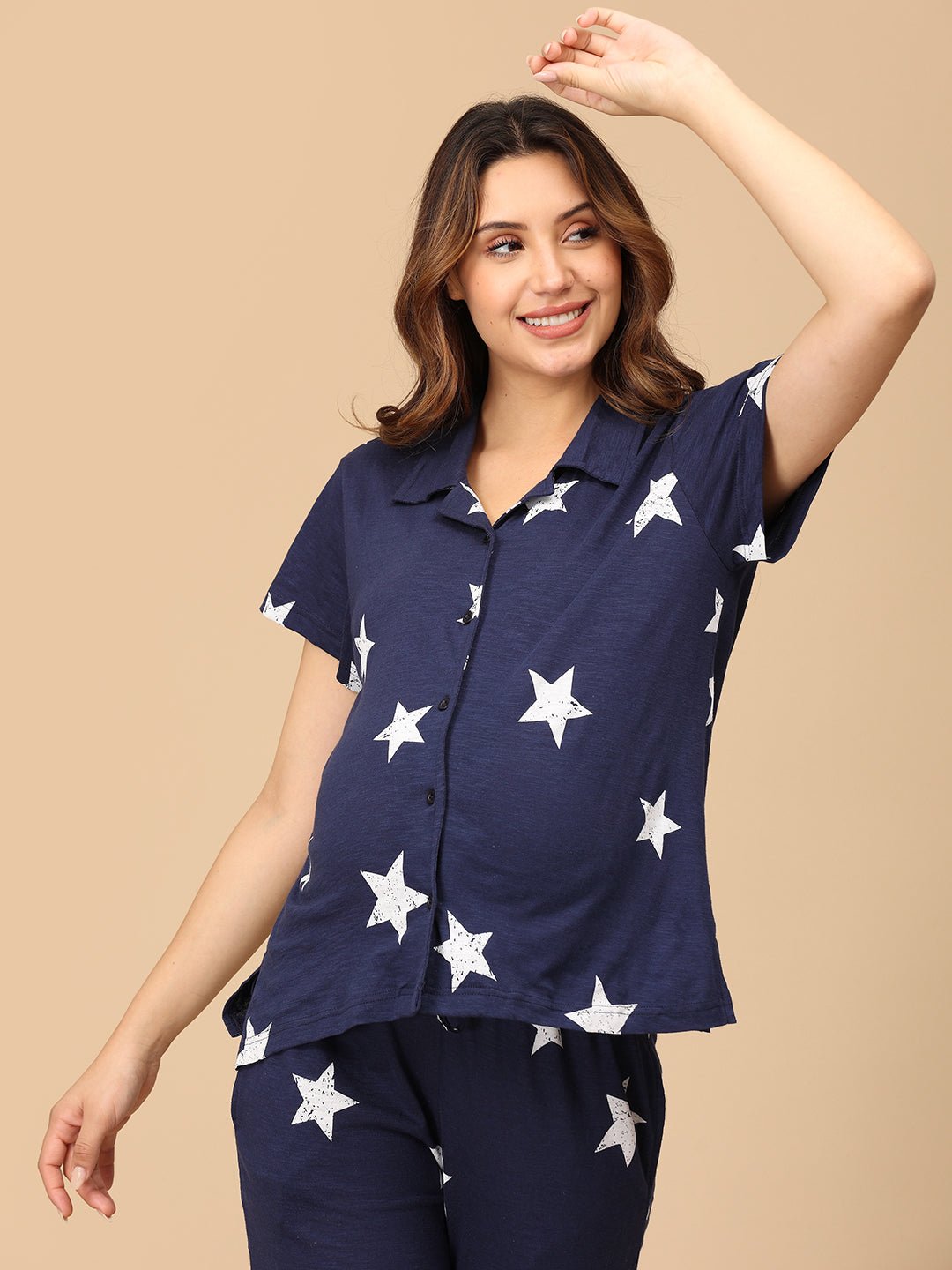  Catch Me Snoozing Maternity and Nursing Nightwear Set Navy Blue