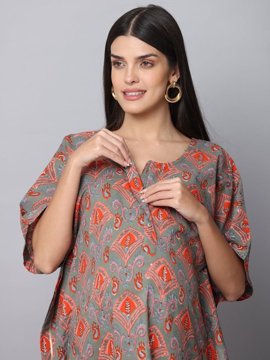  Chand Sitare Maternity and Nursing Kaftan Kurta Set Yellow