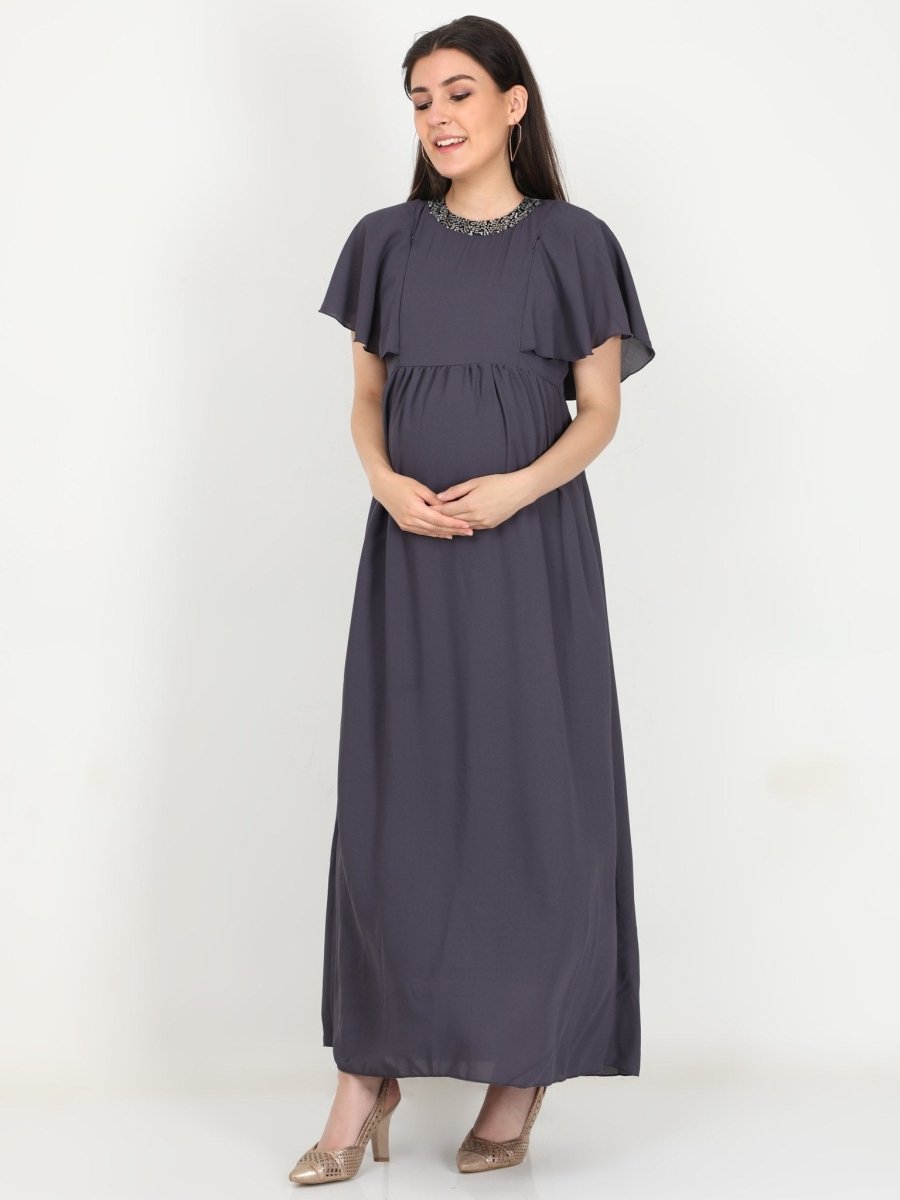  Charcoal Grey Sequins Maternity Gown Grey