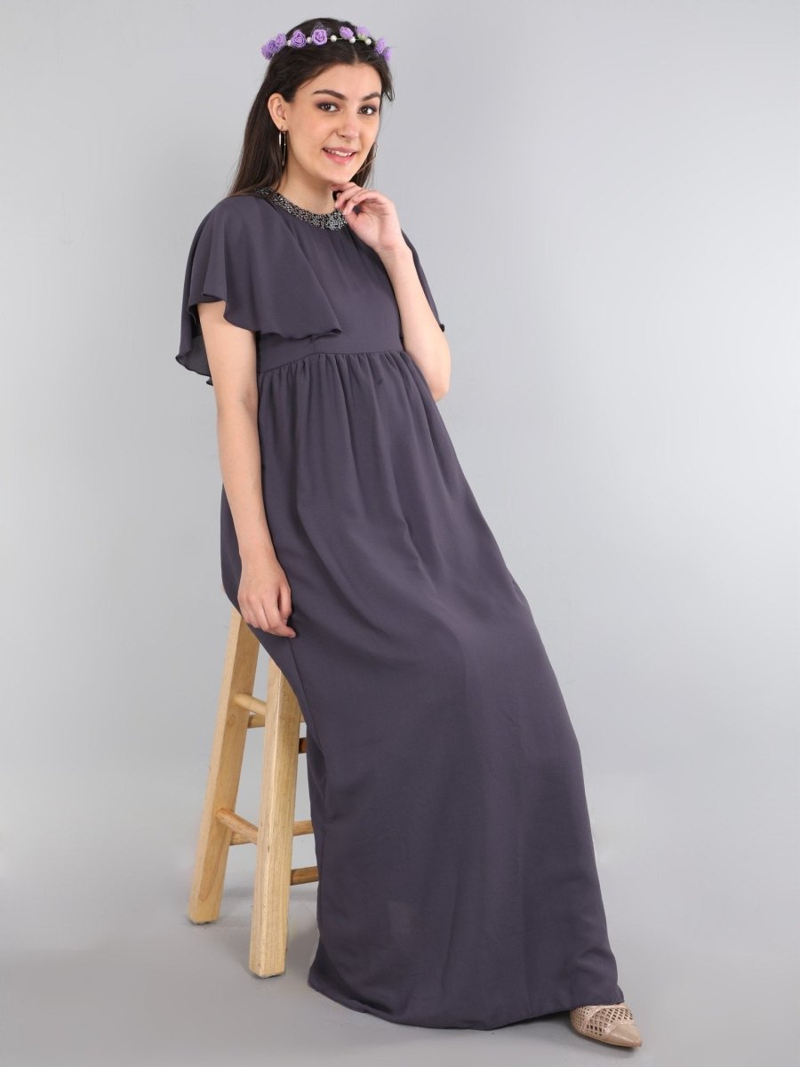  Charcoal Grey Sequins Maternity Gown Grey