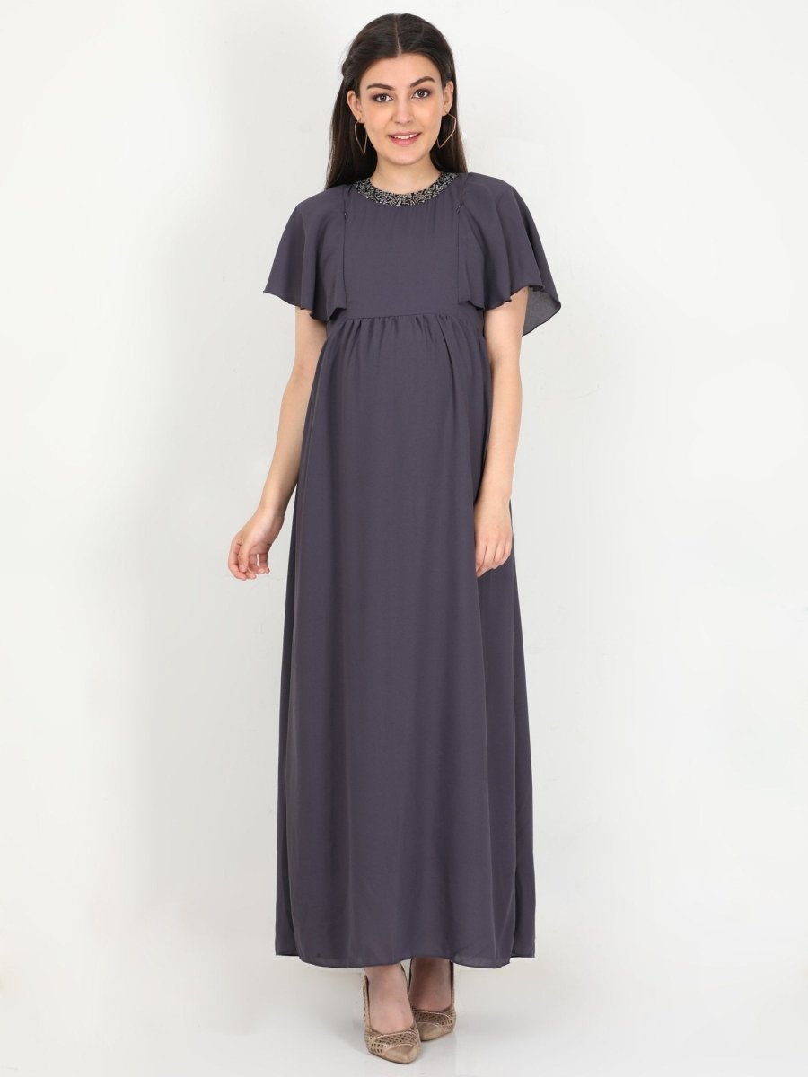  Charcoal Grey Sequins Maternity Gown Grey