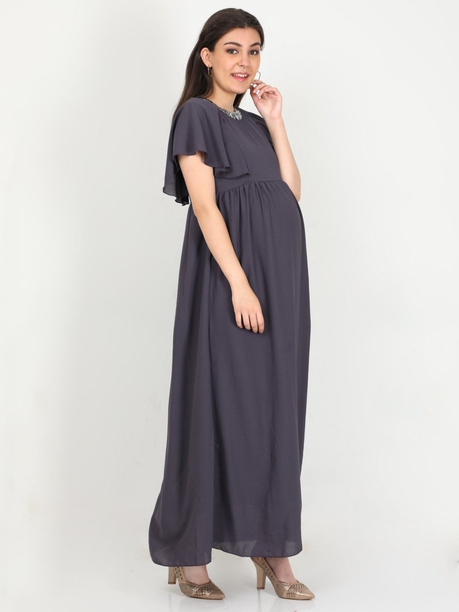  Charcoal Grey Sequins Maternity Gown Grey
