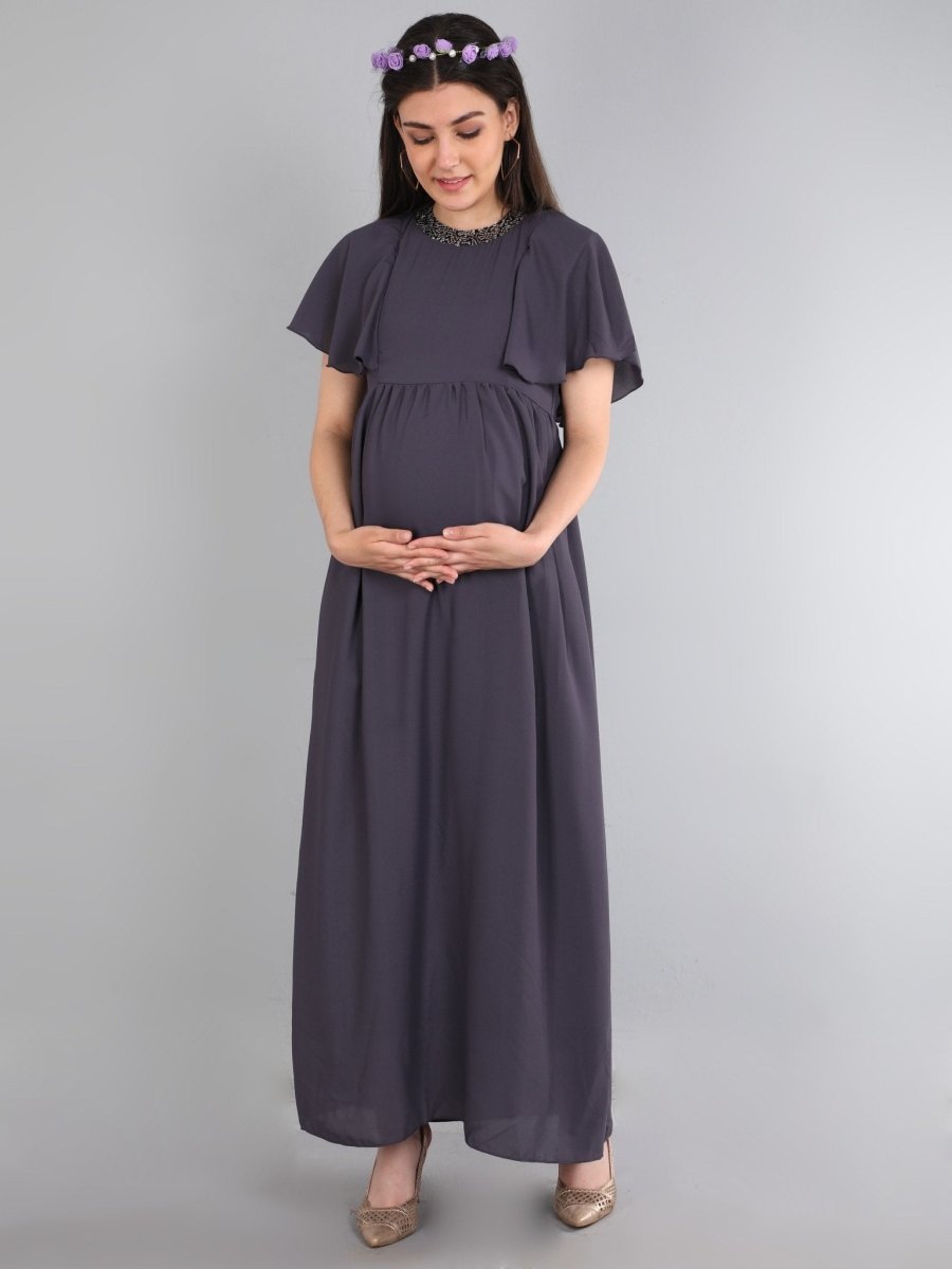  Charcoal Grey Sequins Maternity Gown Grey
