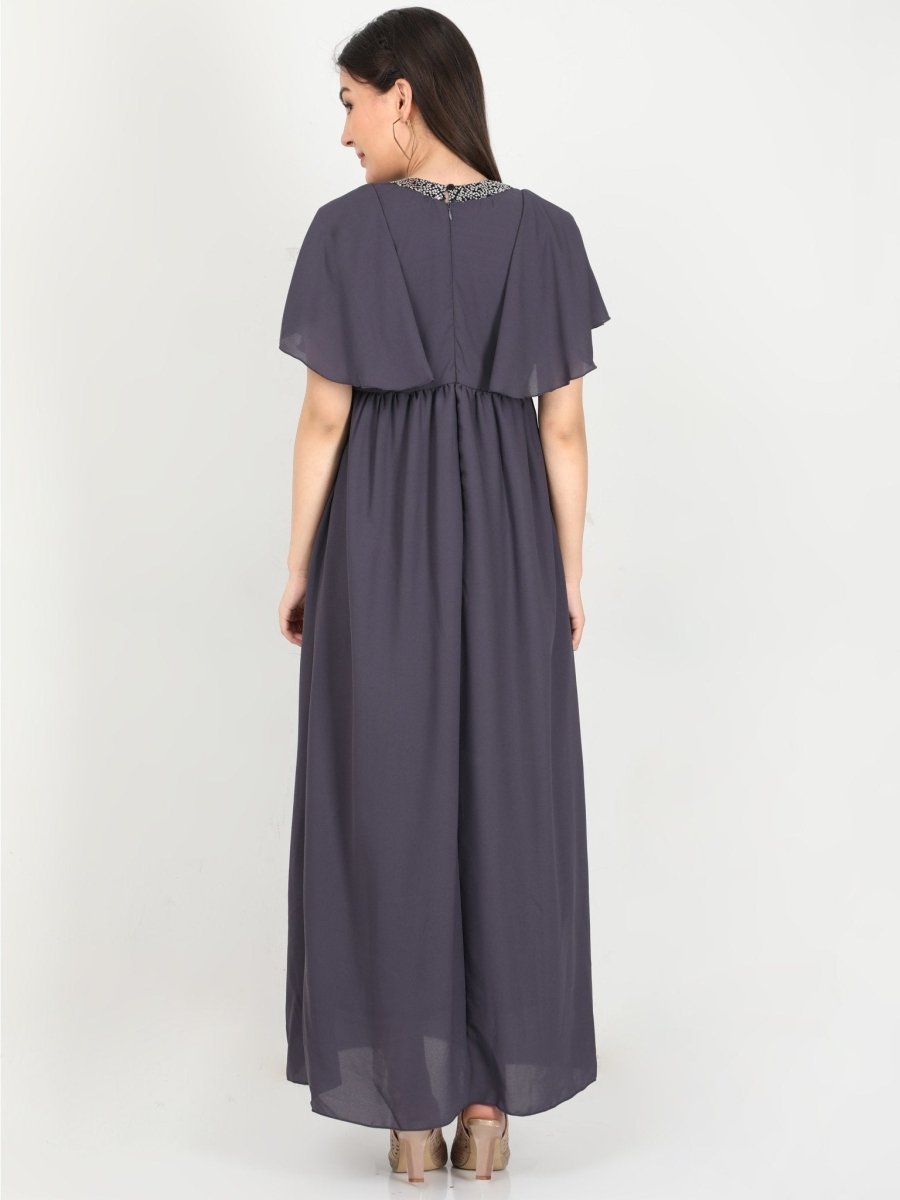  Charcoal Grey Sequins Maternity Gown Grey