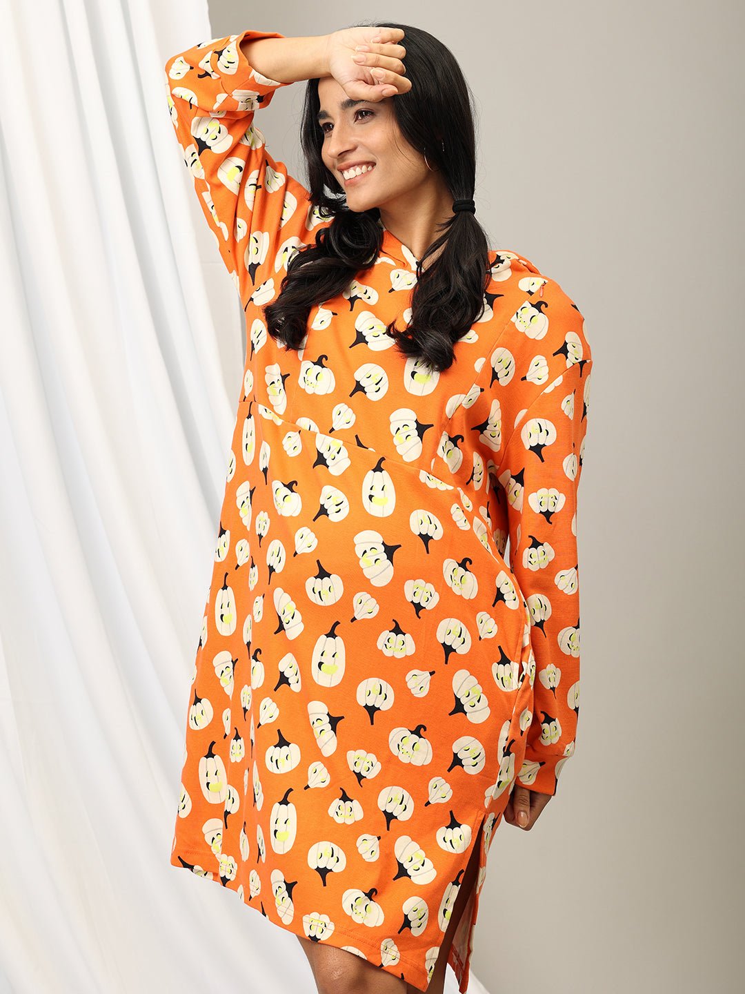  Chill & Thrill Maternity and Nursing Hoodie Dress Orange