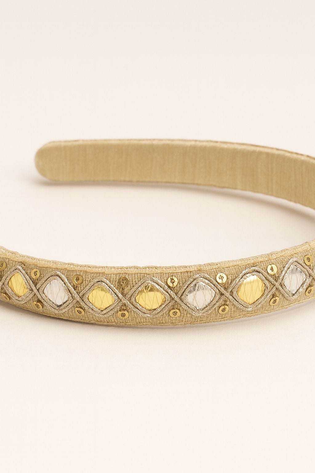 Gold Embroidered Festive Ethnic Glam Girls Hairband With Mirror Work