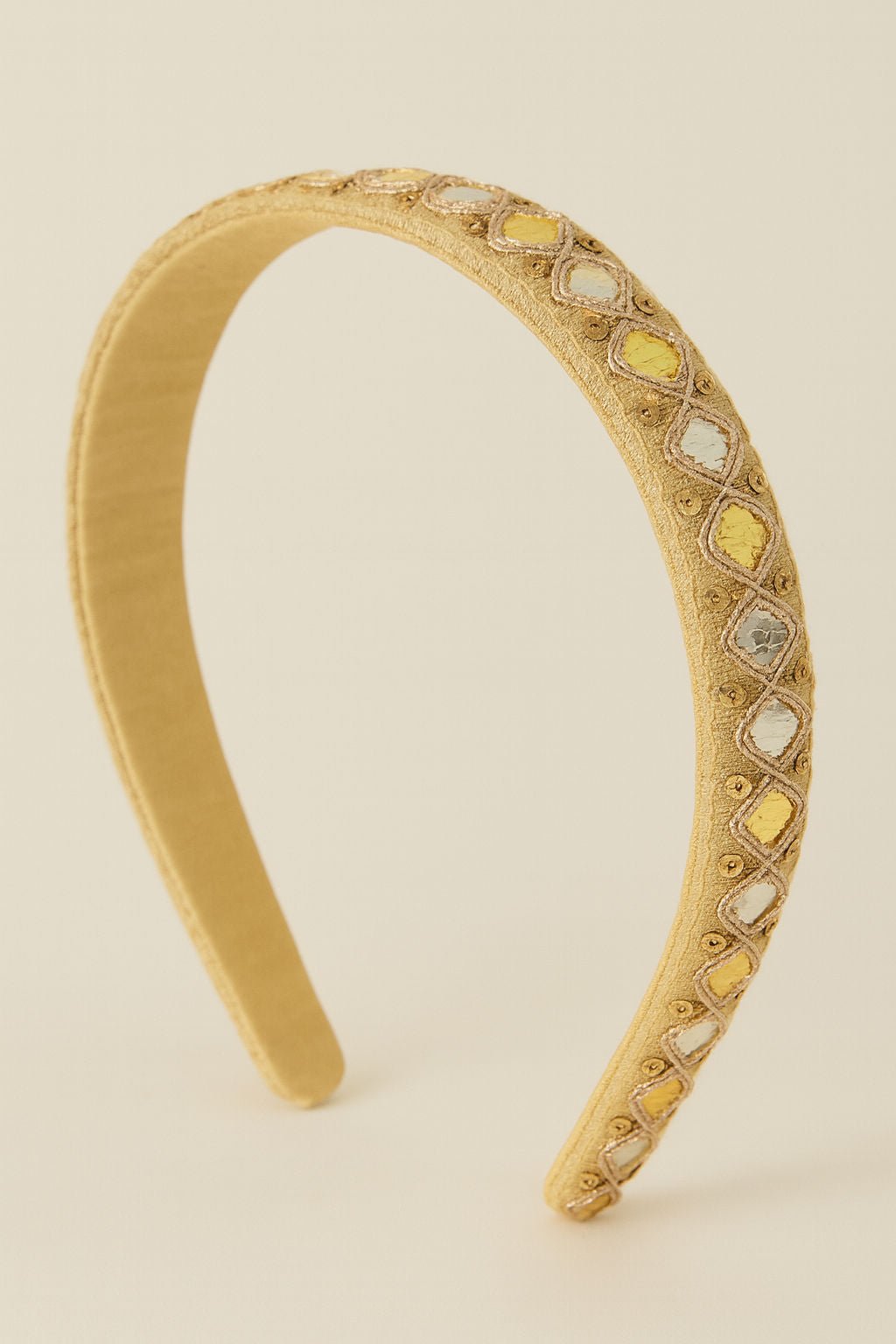 Gold Embroidered Festive Ethnic Glam Girls Hairband With Mirror Work