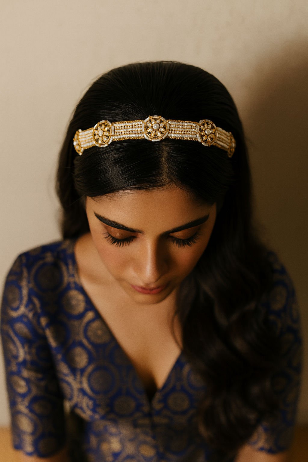 Crystal Pearl Hairband Classic Luxe Glam Girls Hair Accessory With Jadau Embellishments