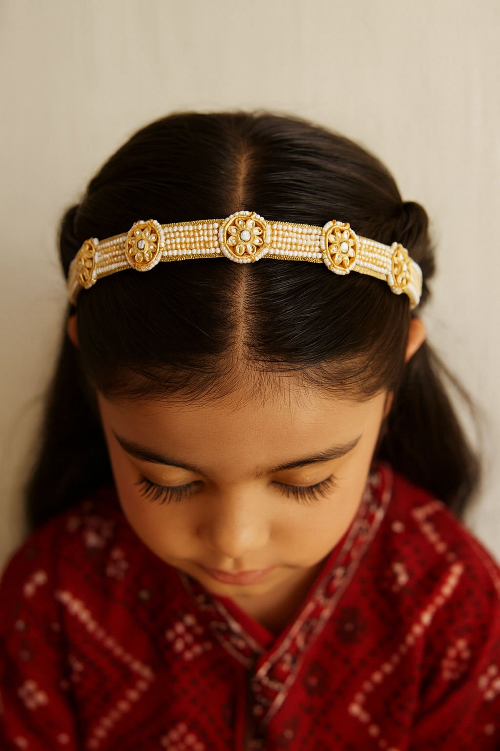 Crystal Pearl Hairband Classic Luxe Glam Girls Hair Accessory With Jadau Embellishments