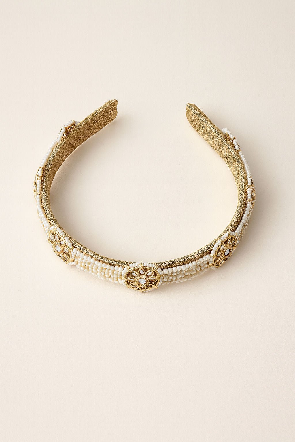 Crystal Pearl Hairband Classic Luxe Glam Girls Hair Accessory With Jadau Embellishments