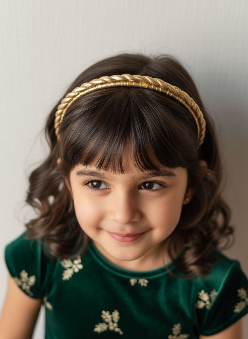 Gold Braided Festive Luxe Sparkle Girls Hairband With Metallic Finish