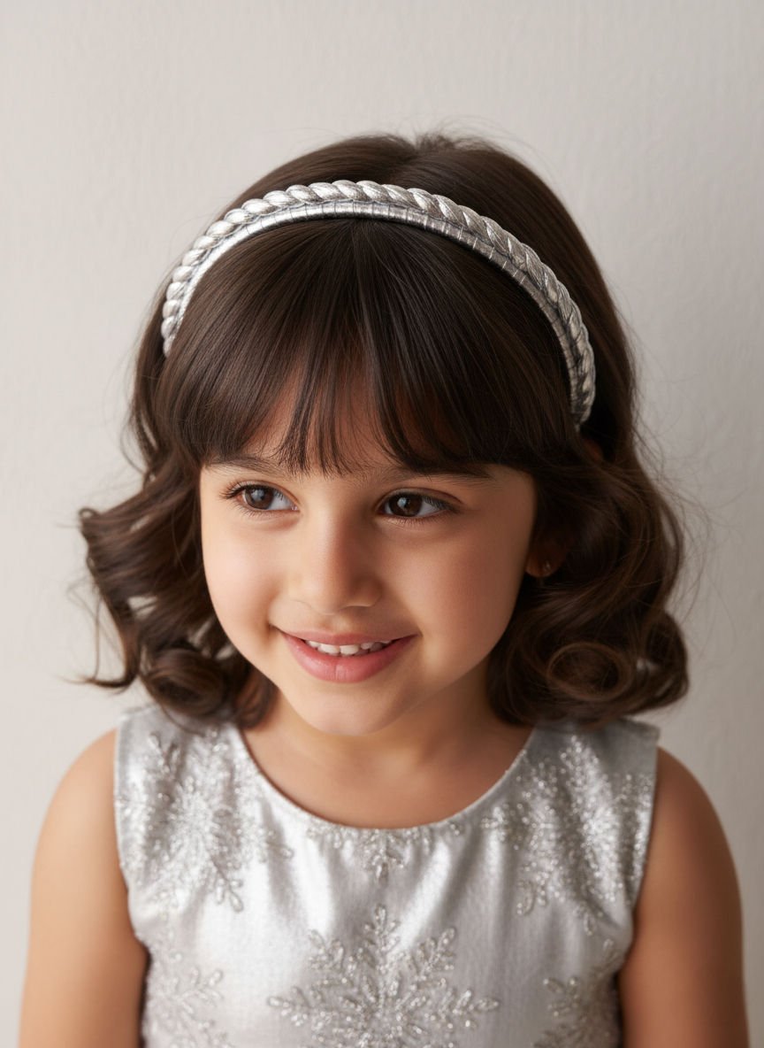 Silver Braided Festive Sparkle Glam Girls Hairband With Metallic Finish